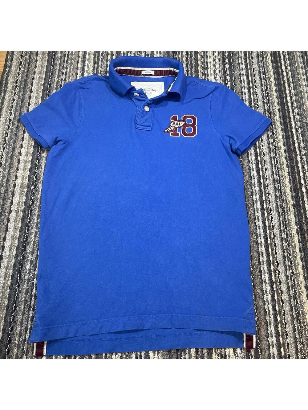 Abercrombie&Fitch Blue Short sleeve Polo Shirt Logo 18 A&F Y2K Size M Muscle